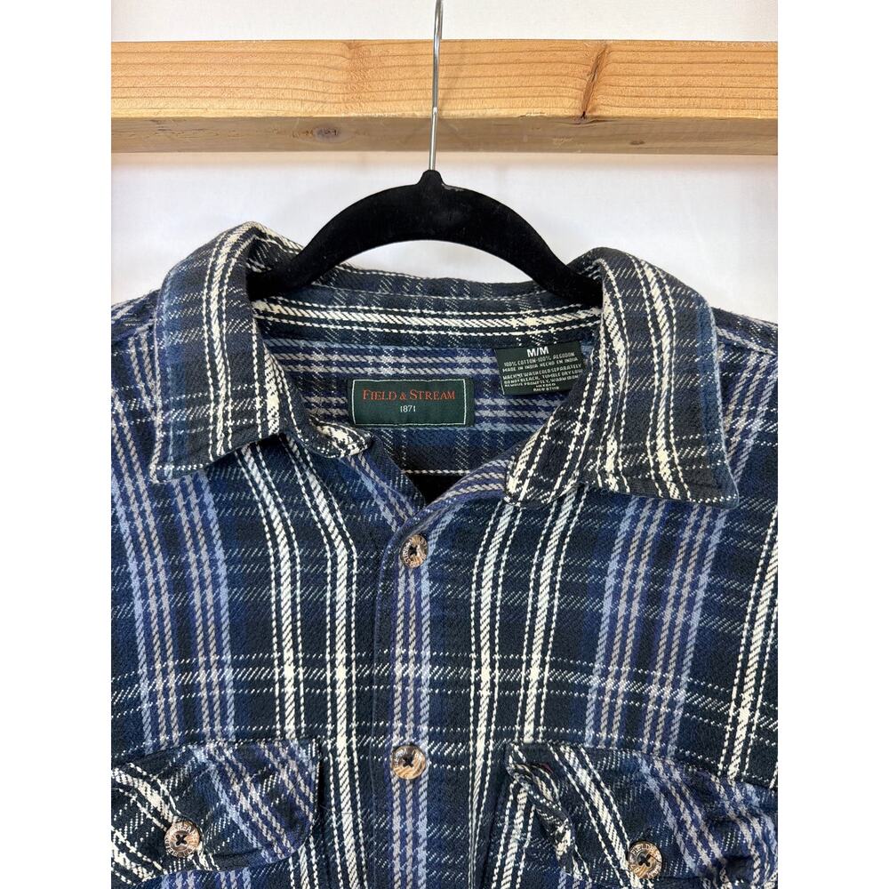 Field & Stream Blue White Plaid Button Up Flannel Cotton Long Sleeve Shirt M - Picture 2 of 8
